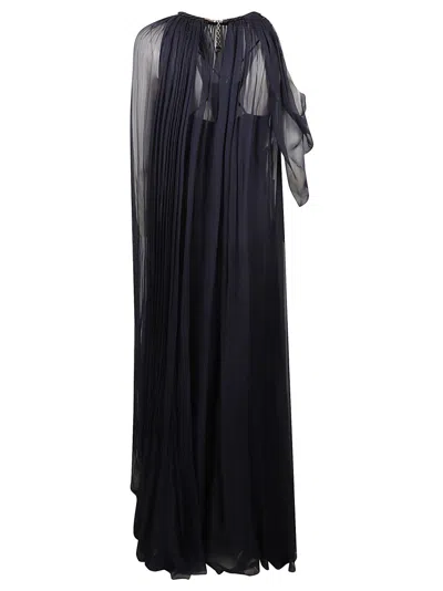 Alberta Ferretti Cape-designed Long Dress In Organic Chiffon In Black