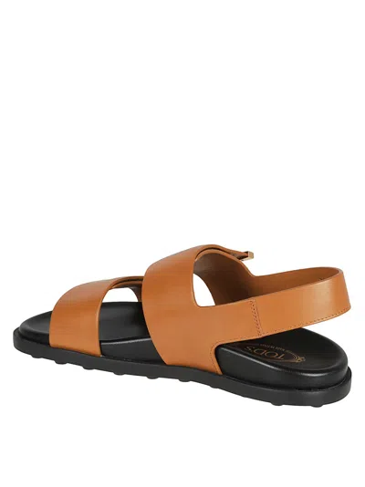 Tod's Calfskin Sandals With Wide Straps In Brown
