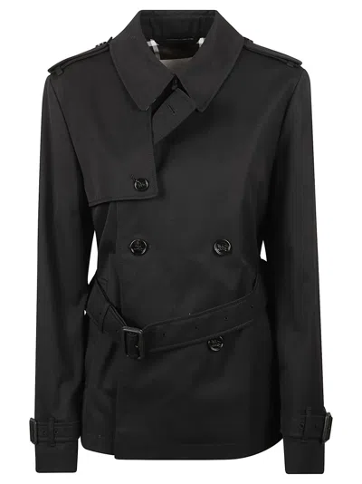Burberry Short Jacket In Black Cotton. Straight Cut. Button Closure. Adjustable Waistband. In Black