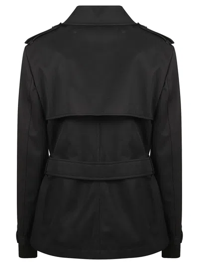Burberry Short Jacket In Black Cotton. Straight Cut. Button Closure. Adjustable Waistband. In Black