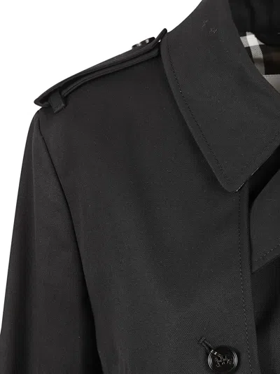 Burberry Short Jacket In Black Cotton. Straight Cut. Button Closure. Adjustable Waistband. In Black