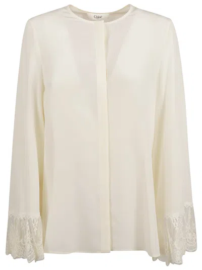 Chloé Silk Shirt With Delicate Lace Cuffs In Neutral