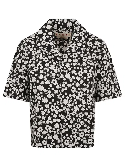 Marni Floral Print Cocoon Silhouette Shirt In Black