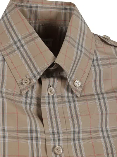 Burberry Short-sleeved Plaid Shirt With Structured Collar In Brown