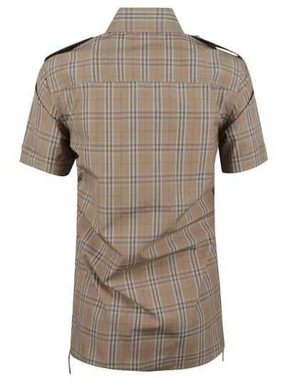 Burberry Short-sleeved Plaid Shirt With Structured Collar In Brown