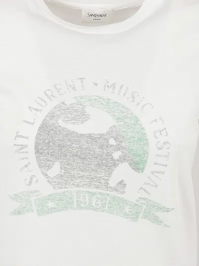 Saint Laurent White T-shirt With Graphic Print On The Front In Cotton Woman In White