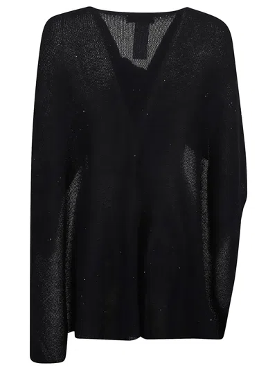 Fabiana Filippi Loose-fit Blue Shirt With Deep V-neckline In Black