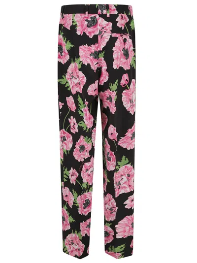 Stella Mccartney Wide-leg Trousers With Poppy Floral Pattern In Black