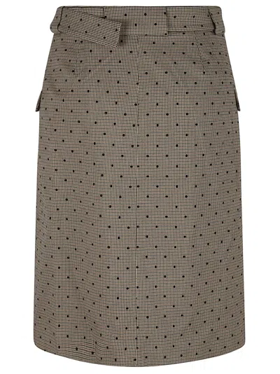 Ganni Check Pattern Skirt With Polka Dots In Brown