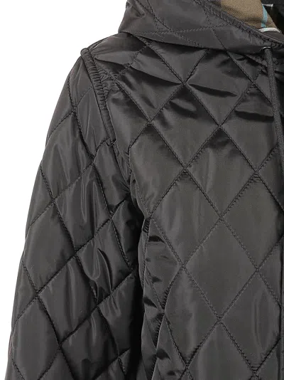 Burberry Quilted Black Coat With Hood In Black