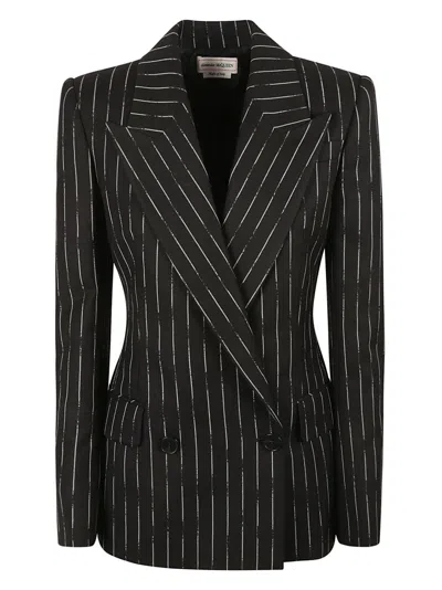 Alexander Mcqueen Pinstripe Tailored Jacket With Double-breasted Front In Black