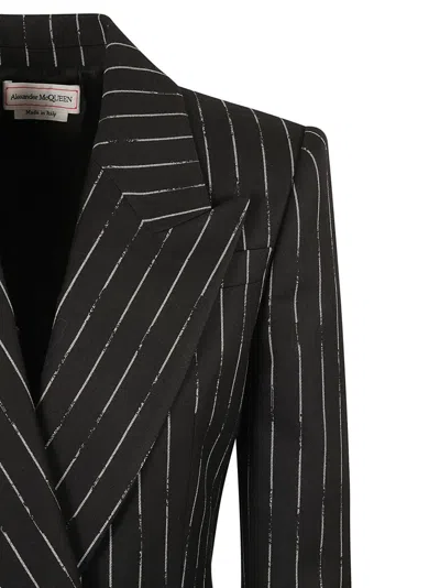 Alexander Mcqueen Pinstripe Tailored Jacket With Double-breasted Front In Black