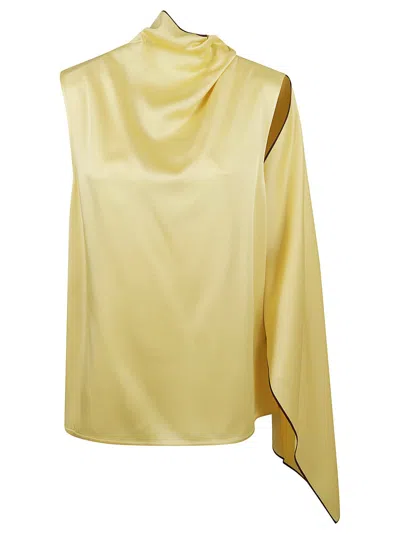 Stella Mccartney Draped Satin Top With Asymmetrical Silhouette In Gold