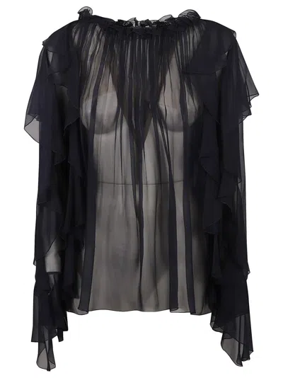 Alberta Ferretti Flowing Chiffon Shirt With Flounces In Black
