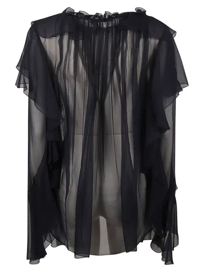 Alberta Ferretti Flowing Chiffon Shirt With Flounces In Black