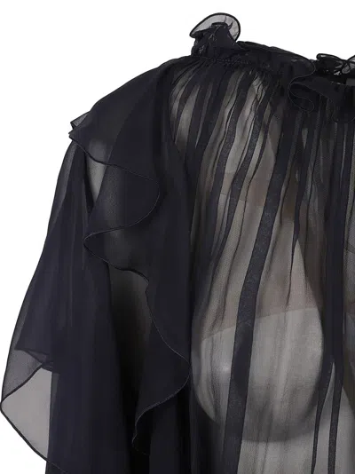 Alberta Ferretti Flowing Chiffon Shirt With Flounces In Black