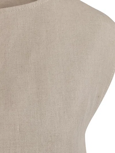Max Mara Beige Flaxlinen Dress With V-neckline In Neutral