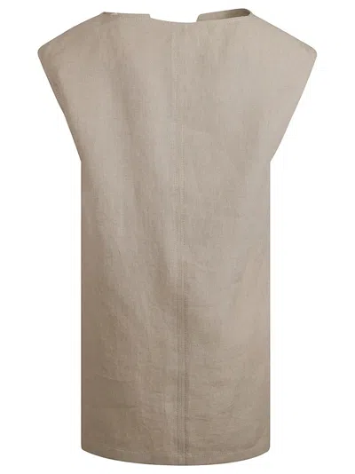 Max Mara Beige Flaxlinen Dress With V-neckline In Neutral