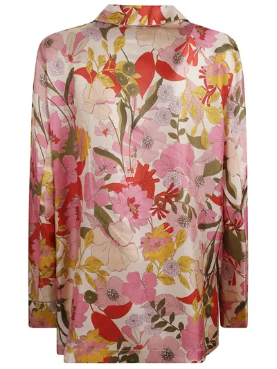 Max Mara Floral Print Silk Shirt In Multi