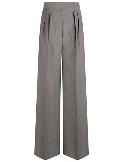 Max Mara Wide-leg Trousers With Crinkled Texture In Gray