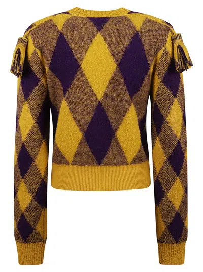 Burberry Ekd Check Knit Tassel-shoulder Crop Sweater In Orange