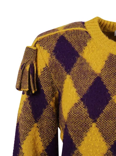 Burberry Ekd Check Knit Tassel-shoulder Crop Sweater In Orange