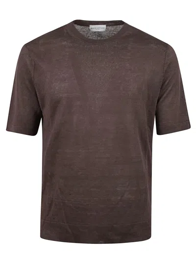 Ballantyne Brown Crew Neck T-shirt With Ribbed Detailing In Brown