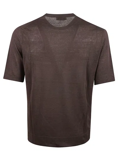 Ballantyne Brown Crew Neck T-shirt With Ribbed Detailing In Brown