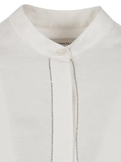 Fabiana Filippi White Button-down Dress With Mandarin Collar In White