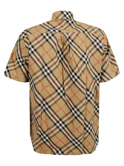 Burberry Short-sleeved Check Pattern Shirt With Button-down Collar In Brown