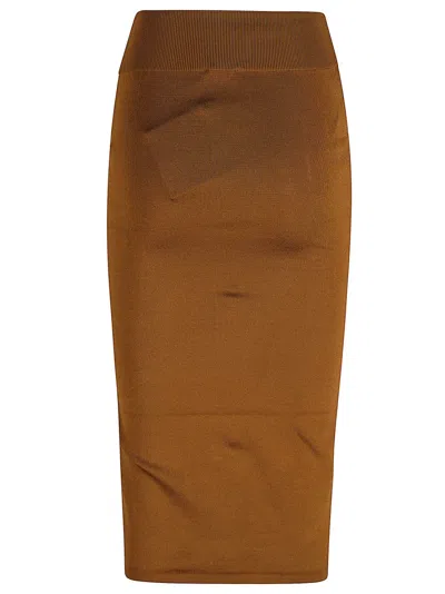Patou Fitted Brown Skirt With Ribbed Waistband In Brown