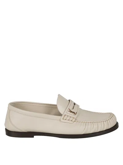 Saint Laurent Penny Loafers With Metallic Ysl Monogram In Neutral