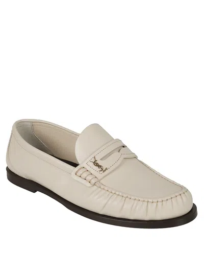 Saint Laurent Penny Loafers With Metallic Ysl Monogram In Neutral