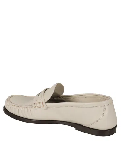 Saint Laurent Penny Loafers With Metallic Ysl Monogram In Neutral