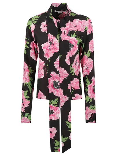 Stella Mccartney Fitted Silk Blouse With Poppy Print In Black