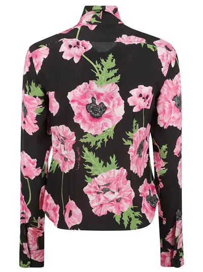 Stella Mccartney Fitted Silk Blouse With Poppy Print In Black