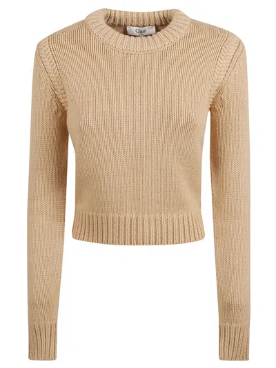 Chloé Cropped Crew Neck Sweater In Neutral