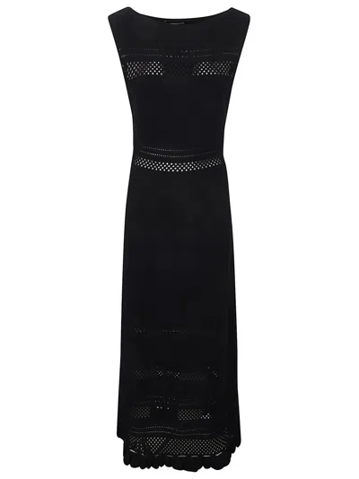 Fabiana Filippi Open-knit Maxi Dress With Ruffled Hem In Black