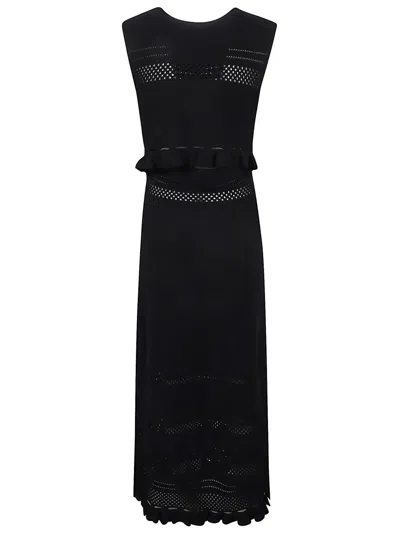 Fabiana Filippi Open-knit Maxi Dress With Ruffled Hem In Black