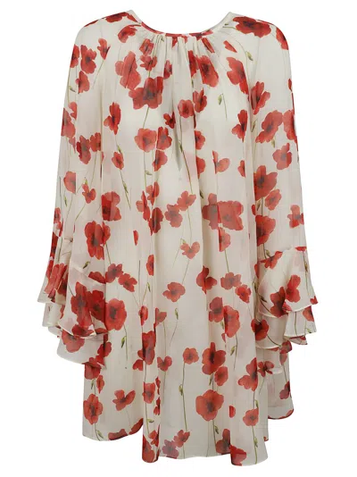 Max Mara Flowing Floral Print Dress In Red