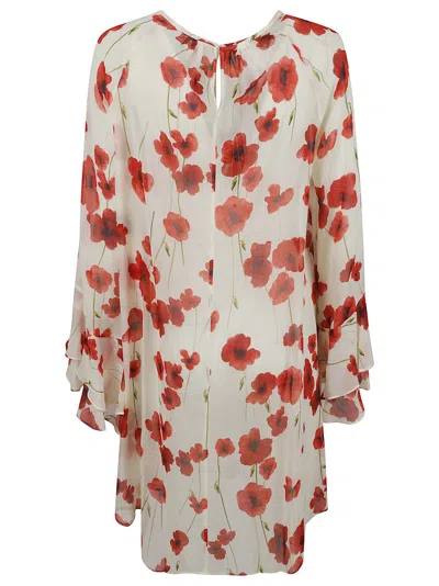 Max Mara Flowing Floral Print Dress In Red