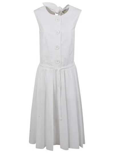 Patou Sleeveless Button-down Dress With Tie Detail In White