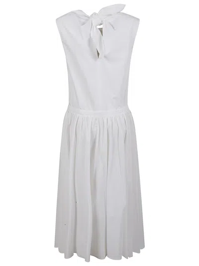 Patou Sleeveless Button-down Dress With Tie Detail In White
