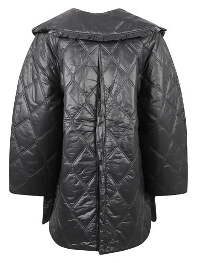 Ganni Quilted Coat With Oversized Ruffled Collar