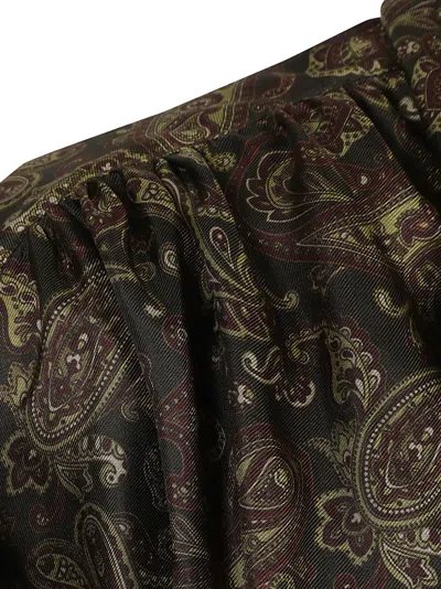 Saint Laurent Silk Paisley Sweater With Belted Waist In Black