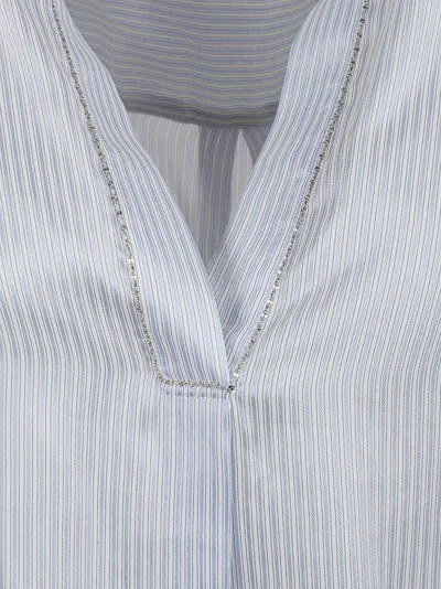 Fabiana Filippi Relaxed Fit Striped V-neck Shirt In Blue