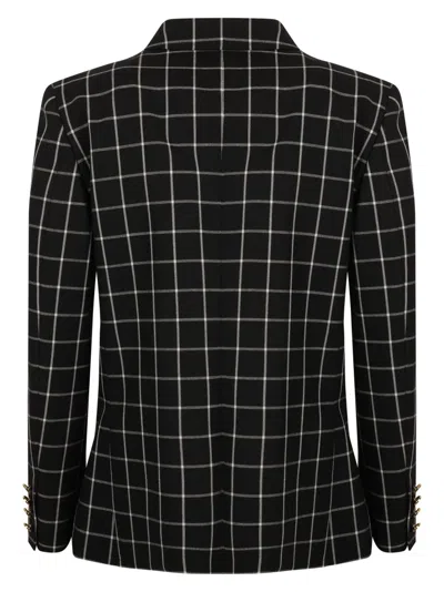 Valentino Garavani Black Checkered Wool Blazer In Black