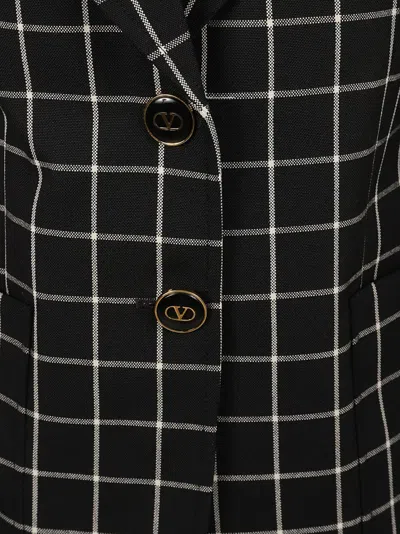 Valentino Garavani Black Checkered Wool Blazer In Black