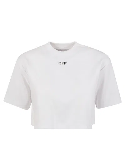 Off-white Ribbed White Cropped T-shirt In White