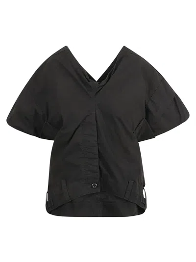 Balenciaga Structured V-neck Top With Wide Sleeves In Black